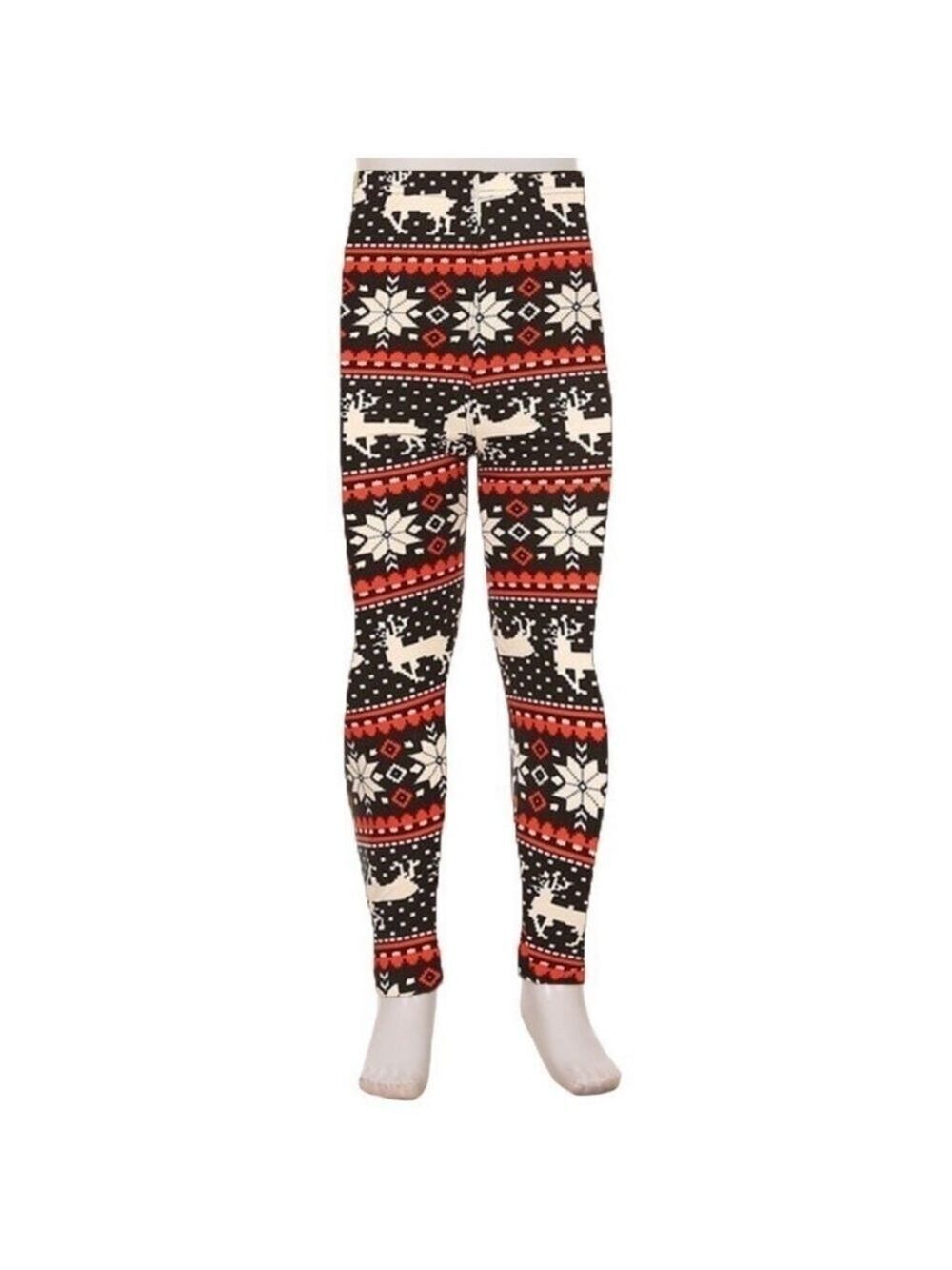 LEGGINGS DEPOT Kid's Reindeer Snowflake Fair Isle print Knit Leggings Size Small